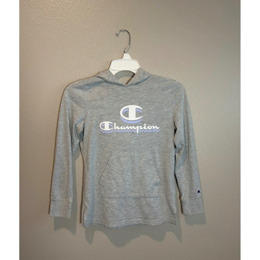 Champion Kids Gray Long Sleeve Hooded Graphic Tee Shirt Large L